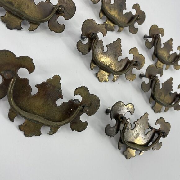 Chippendale Colonial Brass Antique Hardware Batwing Drawer Pull 2 1/2" center - Picture 3 of 12